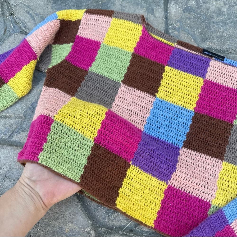 Moda International Multicolor Patchwork Sweater - image 7